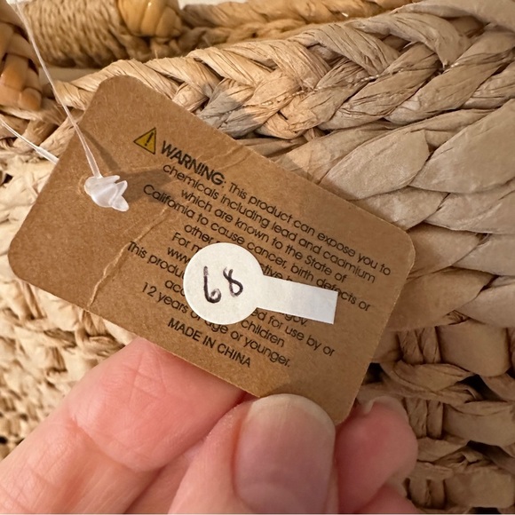 New Jewel & Clara Camel bamboo handle long straps woven straw bag lined - Picture 10 of 10